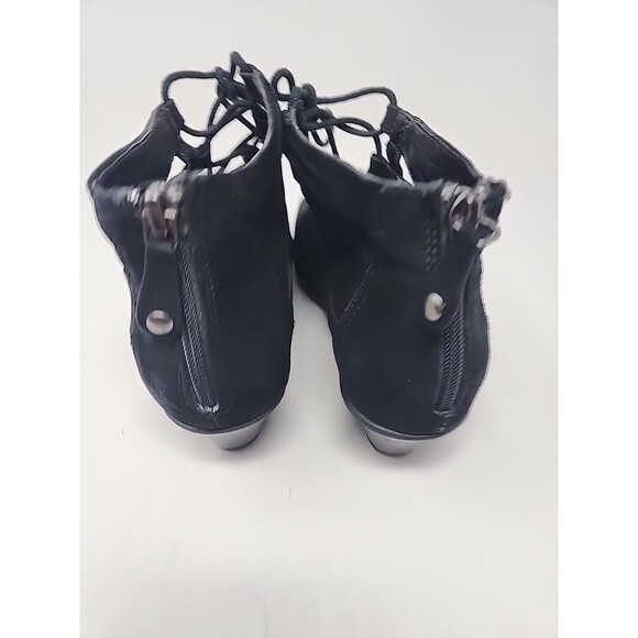 Earth Women's Aurora Size 8.5 B Black Sandals Block Heel Front Tie Back Zipper - Picture 11 of 16